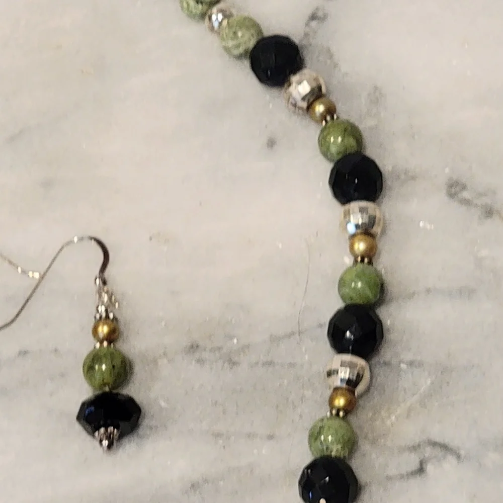 Jade Pearl Sterling Sterling Necklace Earring Set Rutimated Quartz 925 18.5" - Picture 6 of 9